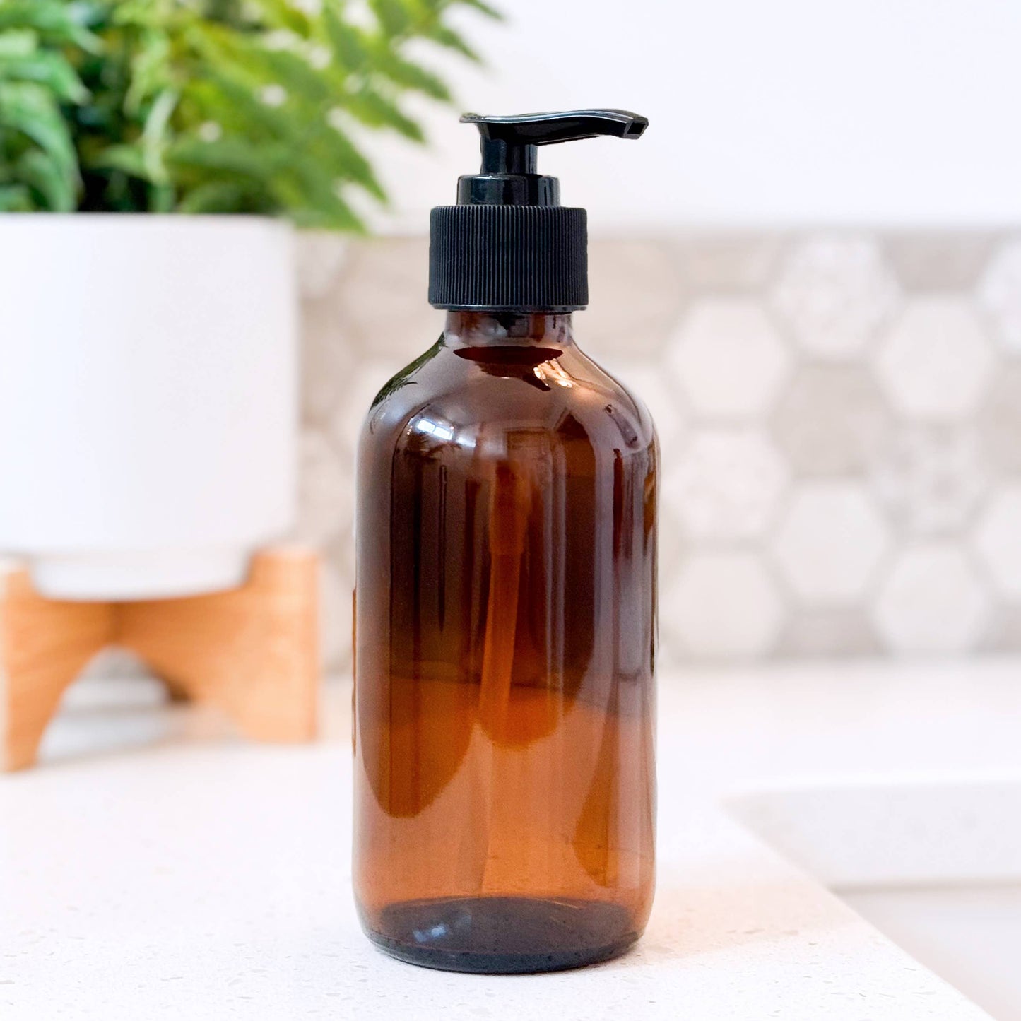8oz Empty Amber Glass Pump Bottle