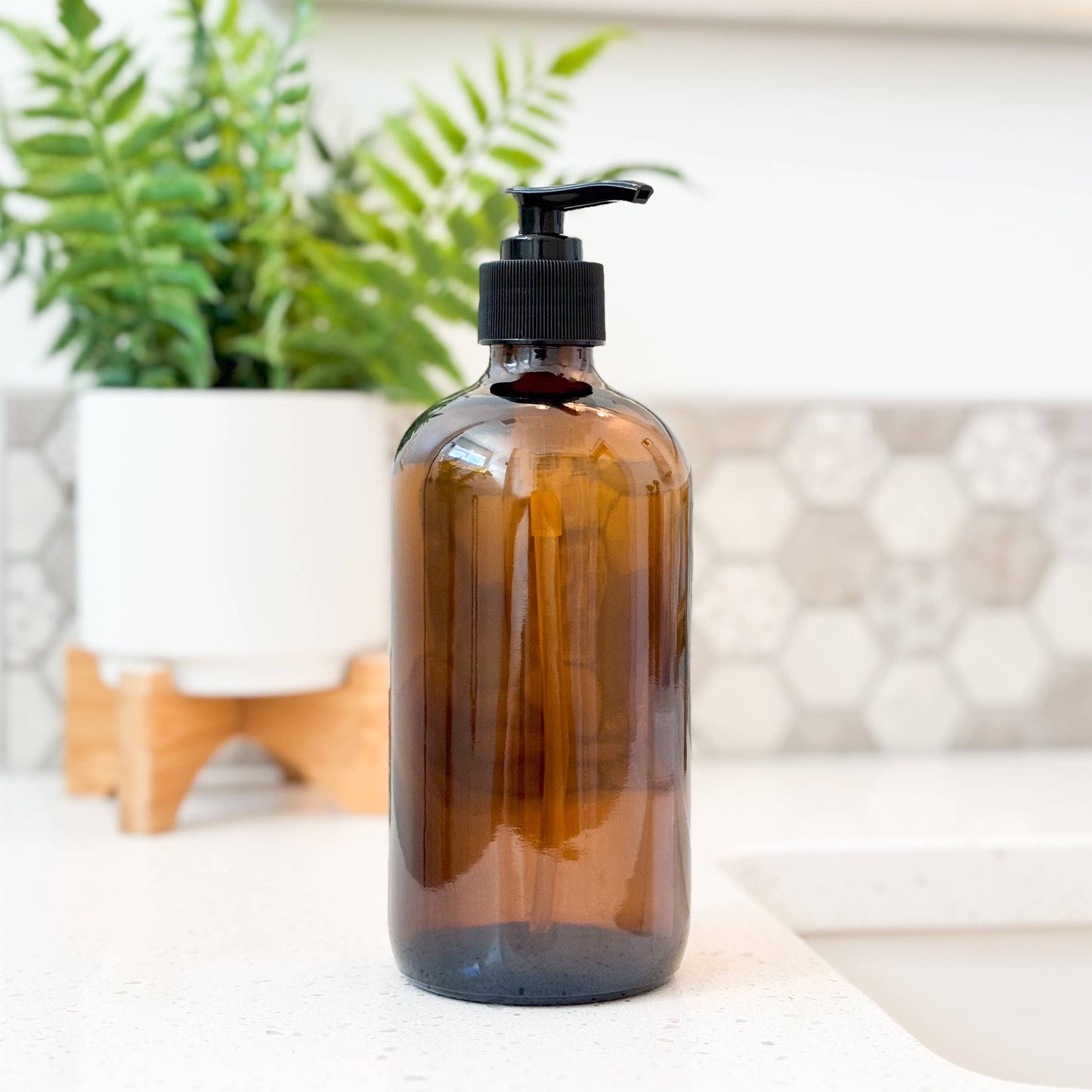 16oz Empty Amber Glass Pump Bottle